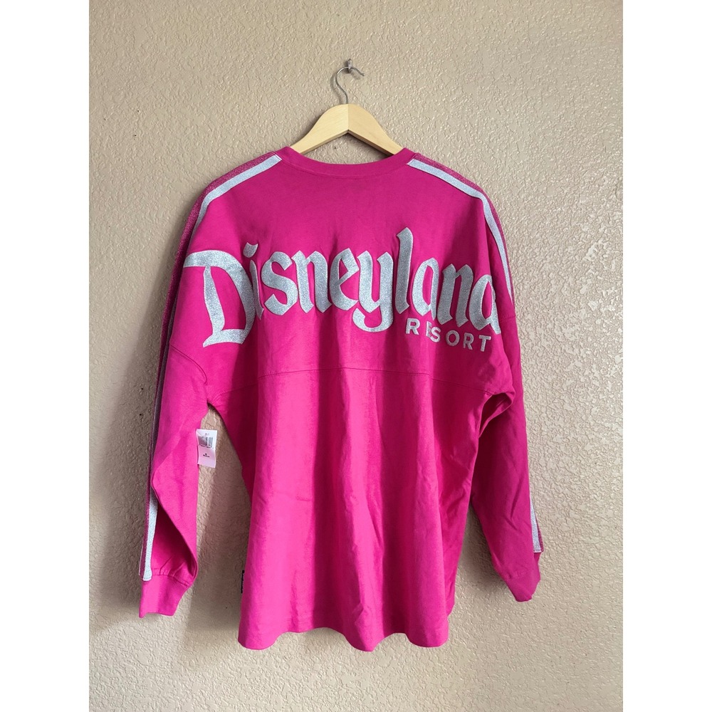 Disney Parks Spirit Jersey Disneyland Resort Hot Pink Silver Glitter Logo Top